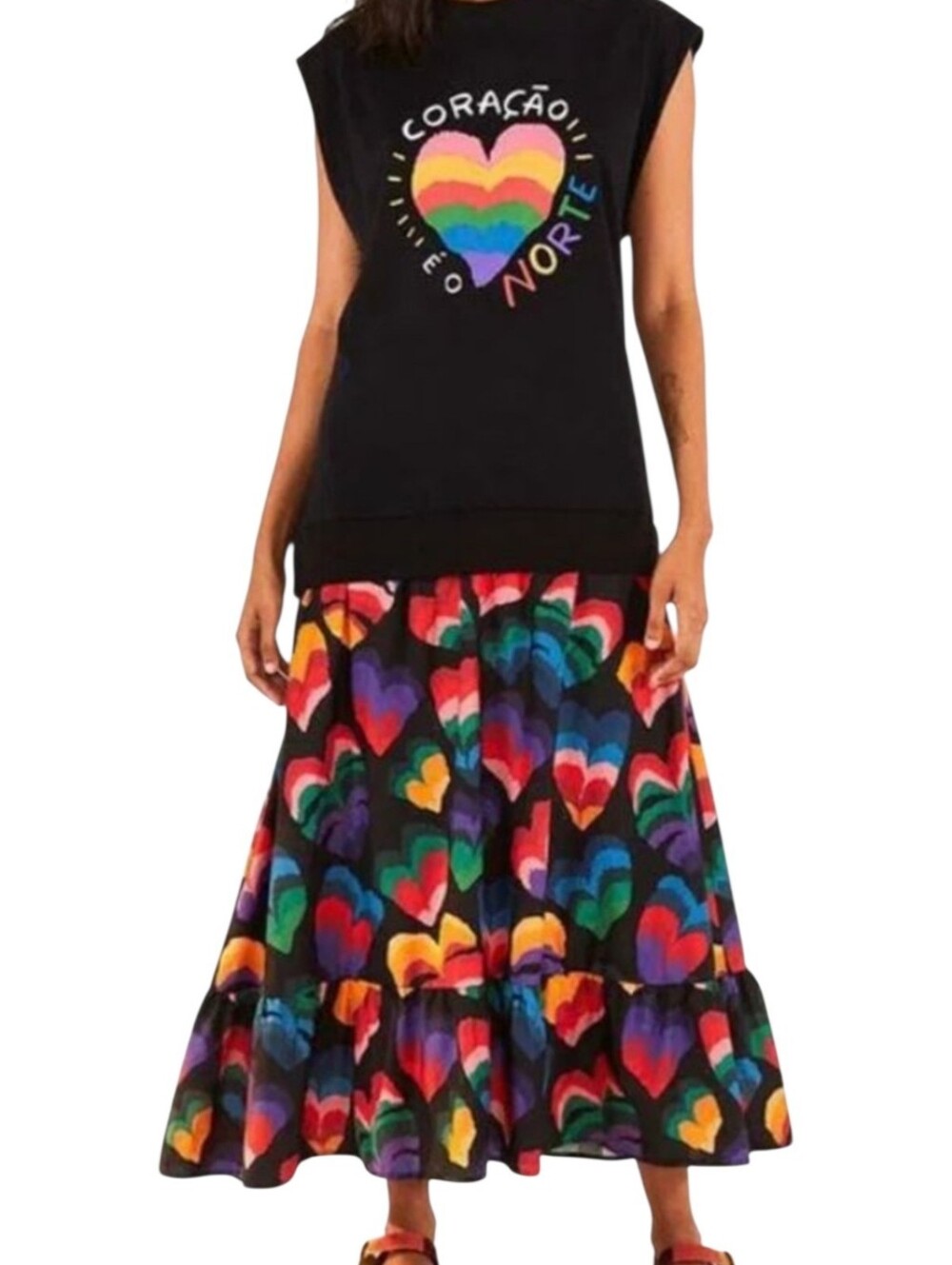 Farm Rio Heart is My North Black T-shirt Oversized Maxi Dress Size Small